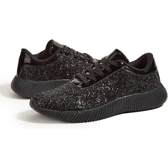 LUCKY STEP Women's Black Shoes Sparkly Lightweight Metallic Sequins Tennis Shoes - Picture 3 of 9